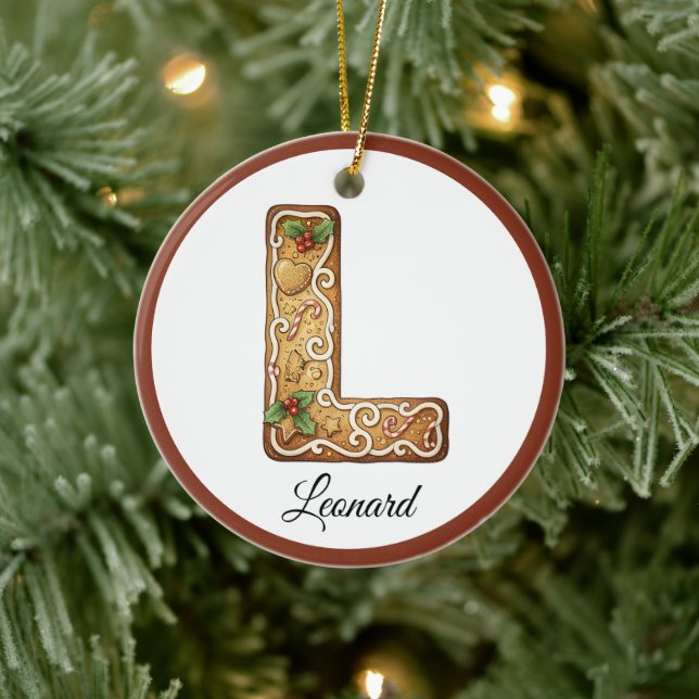 Ornamento De Cerâmica Customize Christmas Gingerbread Letter L Monogram (Árvore)