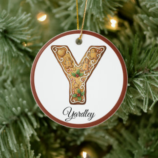 Ornamento De Cerâmica Customize Christmas Gingerbread Letter Y Monogram