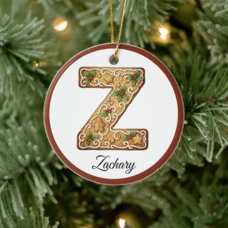 Ornamento De Cerâmica Customize Christmas Gingerbread Letter Z Monogram