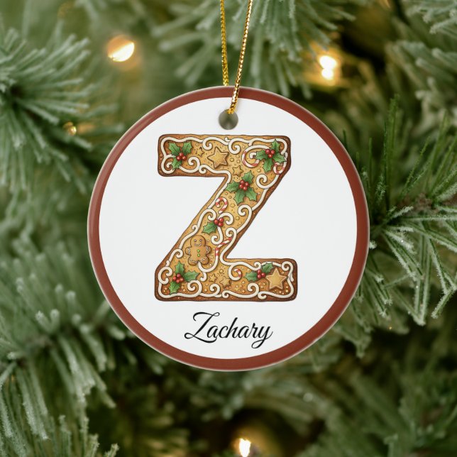 Ornamento De Cerâmica Customize Christmas Gingerbread Letter Z Monogram (Árvore)