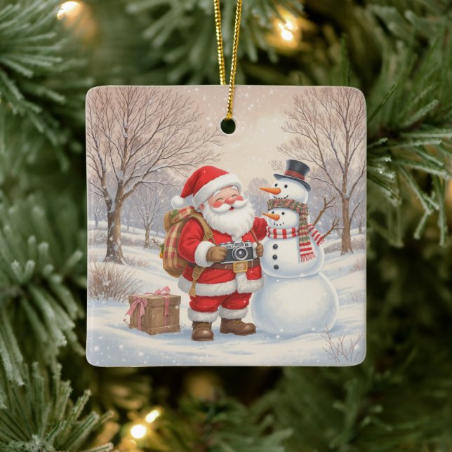 Ornamento De Cerâmica Customize Cute Santa Photographer (Árvore)