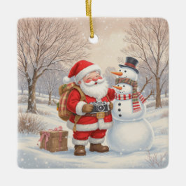 Ornamento De Cerâmica Customize Cute Santa Photographer