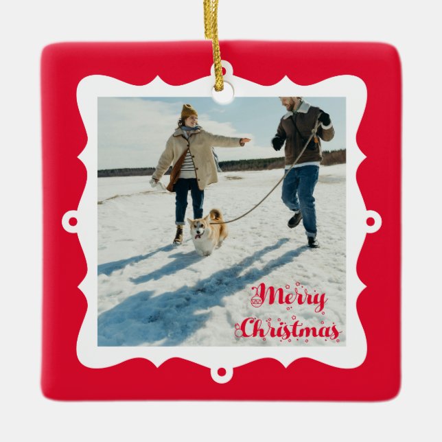 Ornamento De Cerâmica Cute 2 Photo Frame Christmas (Frente)