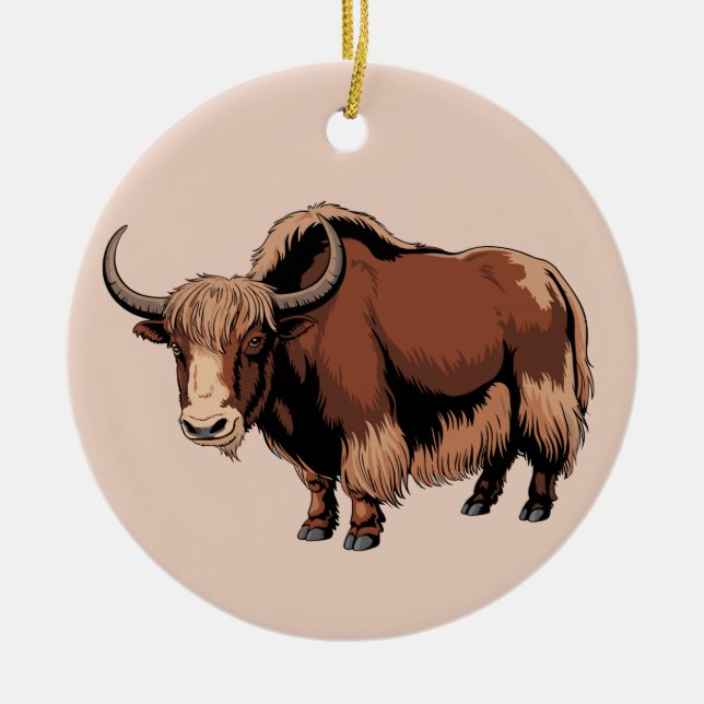 Ornamento De Cerâmica Cute & adorable brown Yak  (Frente)