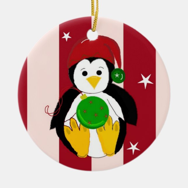 Ornamento De Cerâmica Cute Baby Christmas Penguin (Frente)