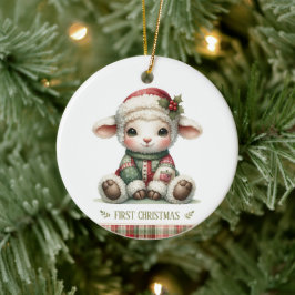 Ornamento De Cerâmica Cute Baby Lamb First Christmas Keepsake Photo
