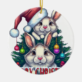 Ornamento De Cerâmica Cute Bunny Merry Christmas – Holiday Rabbit