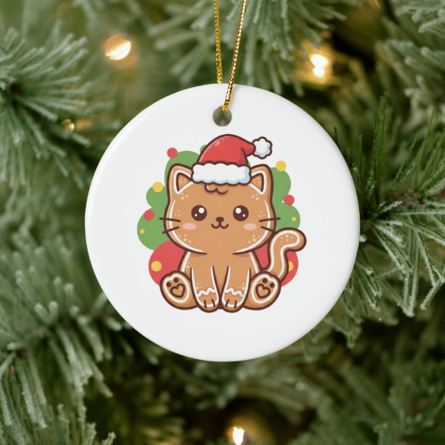 Ornamento De Cerâmica Cute Cartoon Gingerbread Cat Cookie Christmas  (Árvore)