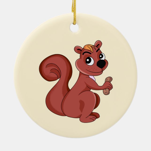 Ornamento De Cerâmica Cute cartoon squirrel with a peanut  (Traseira)