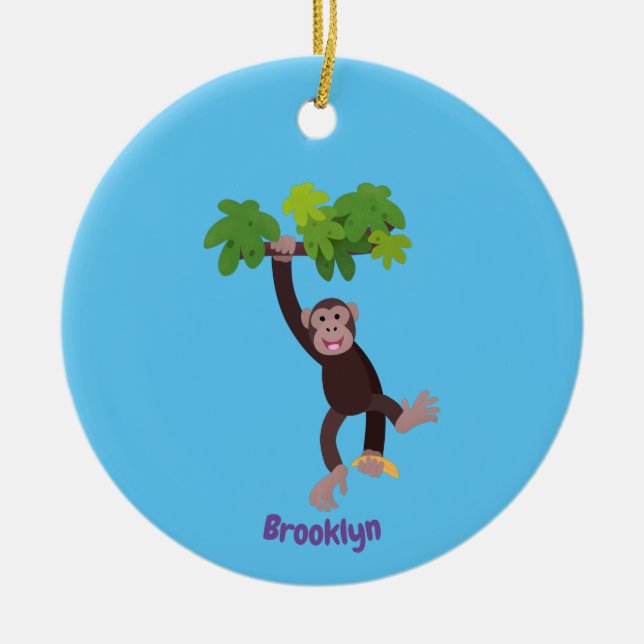 Ornamento De Cerâmica Cute chimpanzee in jungle hanging cartoon (Frente)