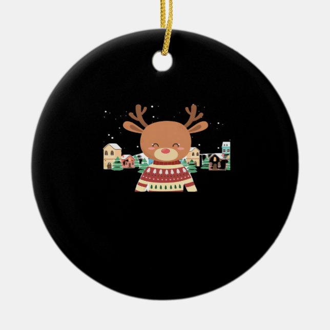 Ornamento De Cerâmica Cute Christmas Deer Minimal Design (Frente)