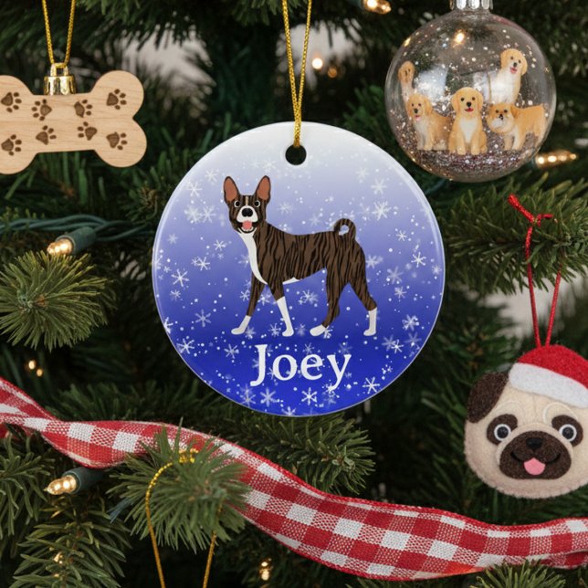 Ornamento De Cerâmica Cute Christmas Personalized  Basenji Brindle (Criador carregado)