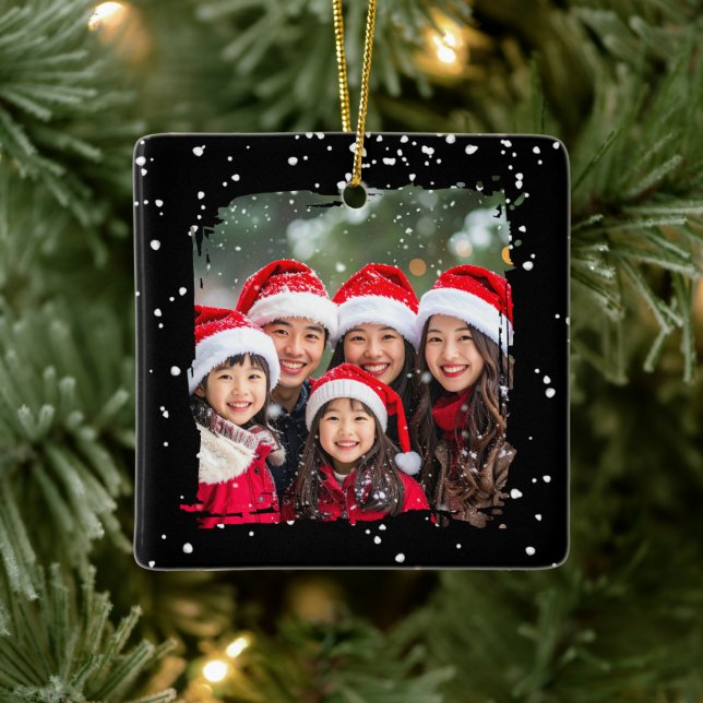 Ornamento De Cerâmica Cute Christmas Snow Family Photo (Árvore)