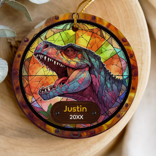 Ornamento De Cerâmica Cute Colorido Falso Vidro Dinosaur Estampado