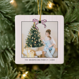 Ornamento De Cerâmica Cute Coquette Pink Bow Photo Christmas