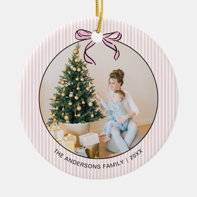 Ornamento De Cerâmica Cute Coquette Pink Bow Photo Christmas  Ceramic Or (Frente)
