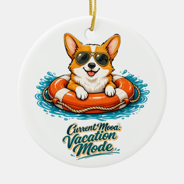 Ornamento De Cerâmica Cute Corgi "Vacation Mode" Summer Design (Frente)