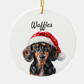 Ornamento De Cerâmica Cute Dachshund with Santa Hat