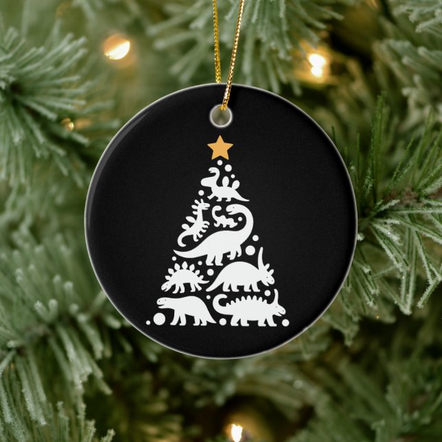 Ornamento De Cerâmica Cute Dino Christmas Tree Funny Dinosaur Holiday (Árvore)