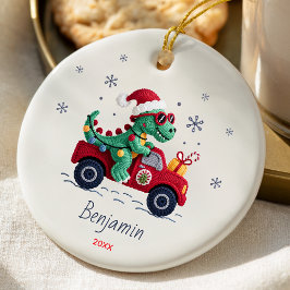 Ornamento De Cerâmica Cute dinosaur christmas lights custom