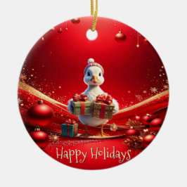 Ornamento De Cerâmica Cute Duck Christmas Holiday Ornament