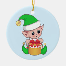 Cute elfo de Natal moderno em azul claro