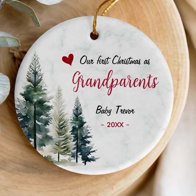 Ornamento De Cerâmica Cute first Christmas as grandparents red heart (Criador carregado)