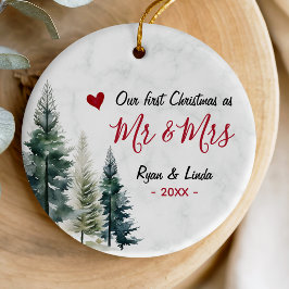 Ornamento De Cerâmica Cute first Christmas as Mr and Mrs 