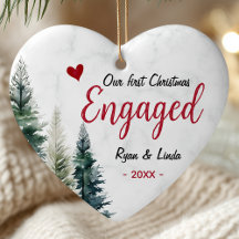 Cute first Christmas engagement red heart trees