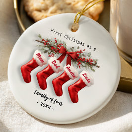 Ornamento De Cerâmica Cute first Christmas family of four stockings