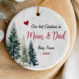 Ornamento De Cerâmica Cute first Christmas mom and dad red heart