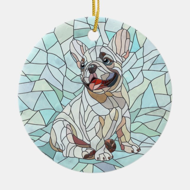 Ornamento De Cerâmica Cute French Bulldog Puppy - mosaico pastel (Frente)
