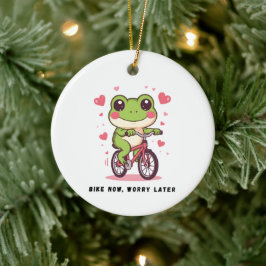 Ornamento De Cerâmica Cute Frog Riding Bicycle | Funny Frog Lover Gift