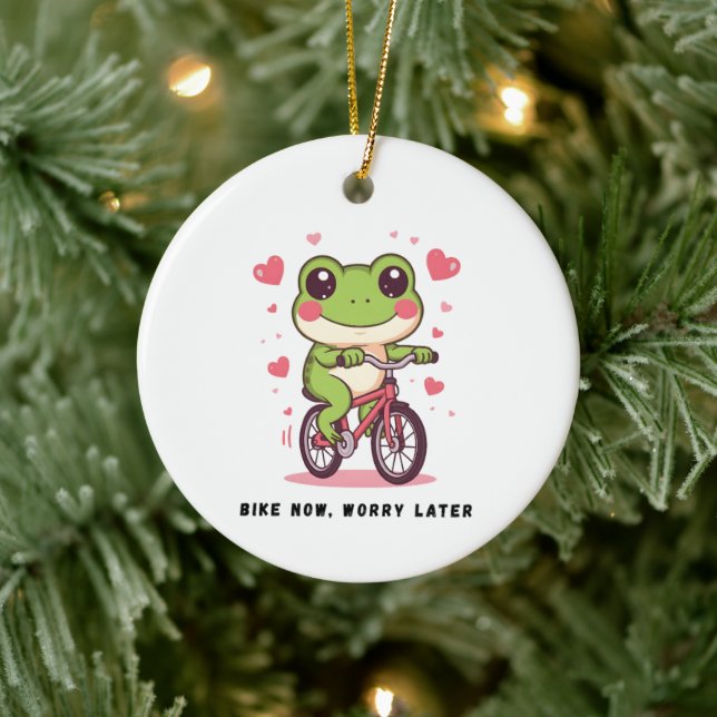Ornamento De Cerâmica Cute Frog Riding Bicycle | Funny Frog Lover Gift (Árvore)