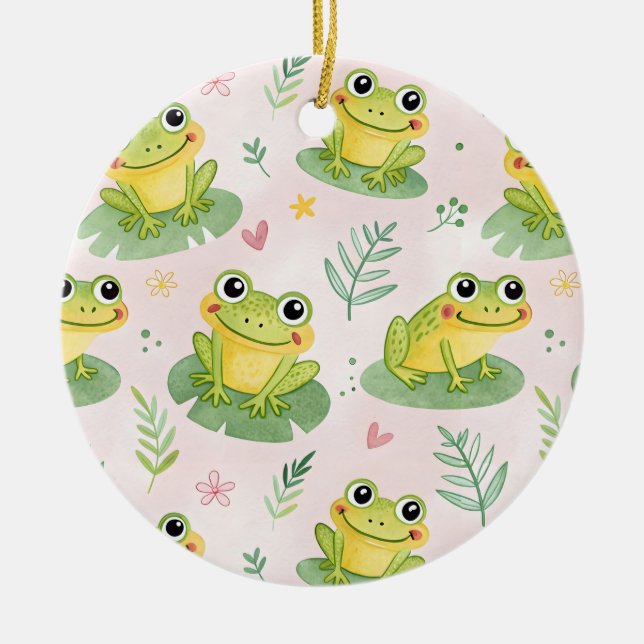 Ornamento De Cerâmica Cute frogs Pattern (Frente)