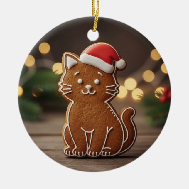 Ornamento De Cerâmica Cute Gingerbread Cat Cookie Christmas  (Frente)