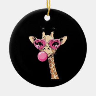 Ornamento De Cerâmica Cute Giraffe Blowing Pink Bubble Gum Sunglasses 