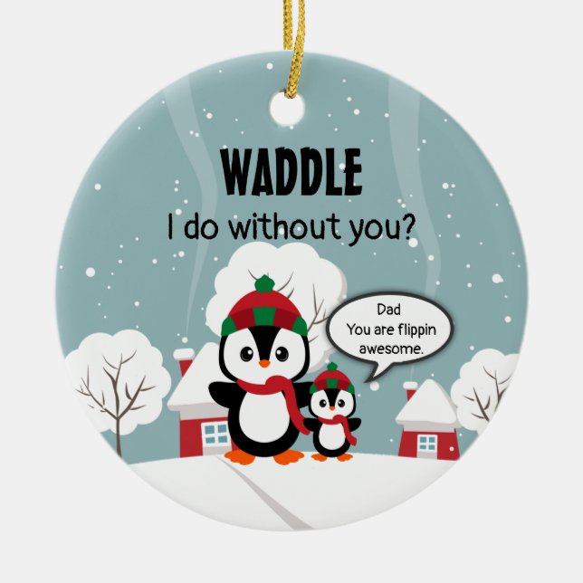 Ornamento De Cerâmica Cute Grey Baby Penguin In Winter Snow (Frente)