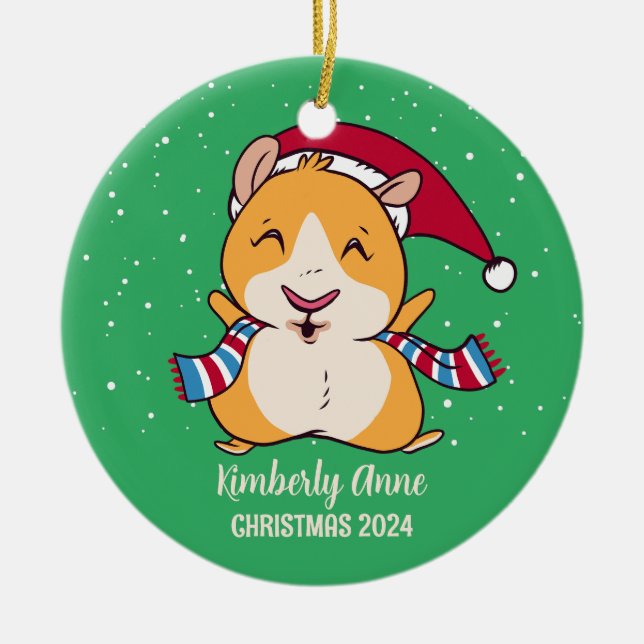 Ornamento De Cerâmica Cute Guinea Pig Christmas Snowy Winter Holiday (Frente)