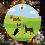 Ornamento De Cerâmica Cute Happy Basenji Hound Love<br><div class="desc">This design was created though digital art. It may be personalized in the area provide or customizing by choosing the click to customize further option and changing the name, initials or words. You may also change the text color and style or delete the text for an image only design. Contact...</div>