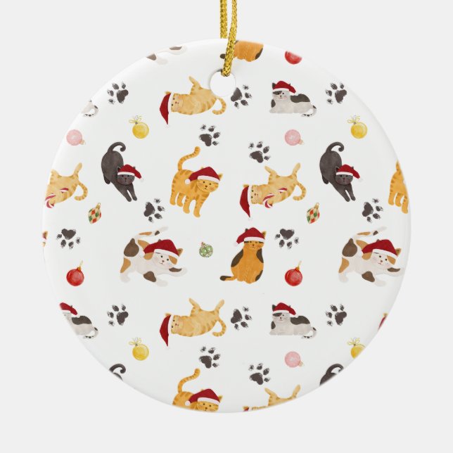Ornamento De Cerâmica Cute Holiday Cat Pattern (Frente)