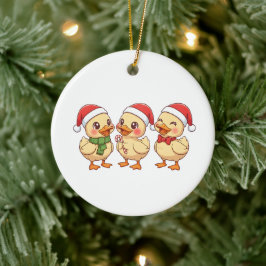 Ornamento De Cerâmica Cute Kawaii Christmas Ducks | Festive Holiday