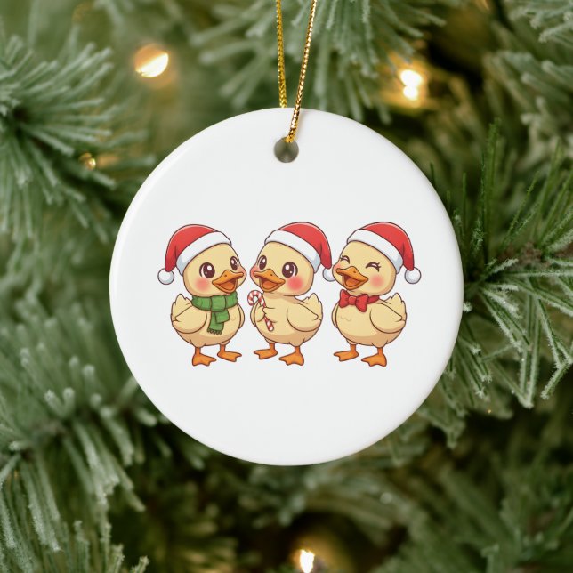 Ornamento De Cerâmica Cute Kawaii Christmas Ducks | Festive Holiday  (Árvore)