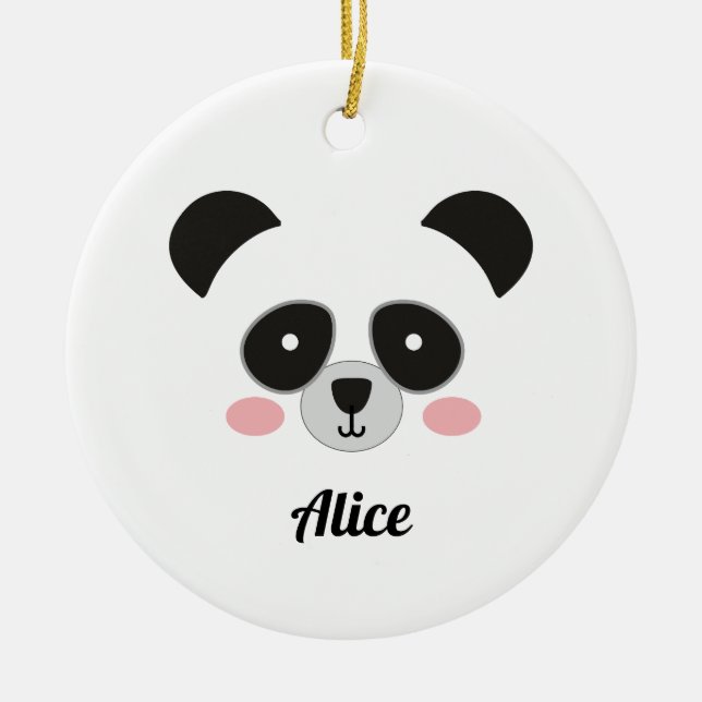 Ornamento De Cerâmica Cute Kawaii Panda Christmas Ornament – Custom Name (Frente)