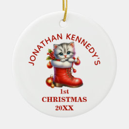 Ornamento De Cerâmica Cute Kitten Primeiro Natal Personalizado