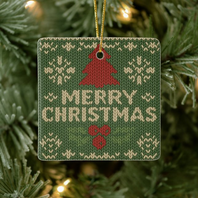 Ornamento De Cerâmica cute knit merry christmas (Árvore)