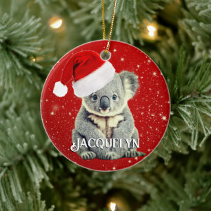 Ornamento De Cerâmica Cute Koala em Santa Hat