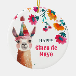 Ornamento De Cerâmica Cute Lama Watercolor Floral Cinco de Mayo Foto
