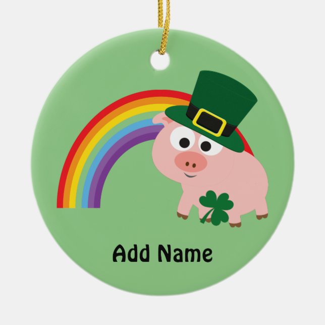 Ornamento De Cerâmica Cute Leprechaun Pig (Frente)