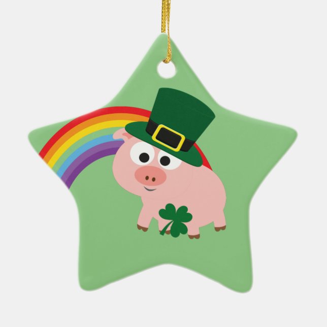 Ornamento De Cerâmica Cute Leprechaun Pig (Verso)
